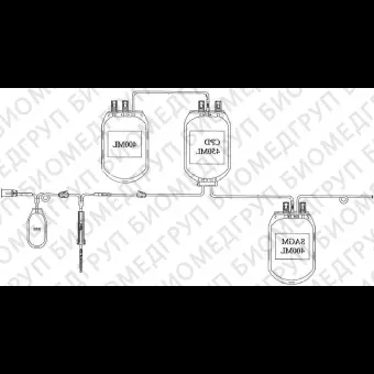 Контейнер для крови строенный, 450/400/400 мл, ЦФД/САГМ с адаптером для взятия образцов крови, с протектором иглы и контейнером для образцов крови, конфигурация ВерхНиз