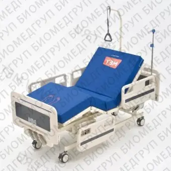 Функциональная медицинская кровать с механическими регулировками металлического ложа и пластиковыми боковыми ограждениями